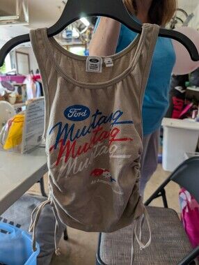 Ford Beige Tank Top with Blue and Red Mustang Script